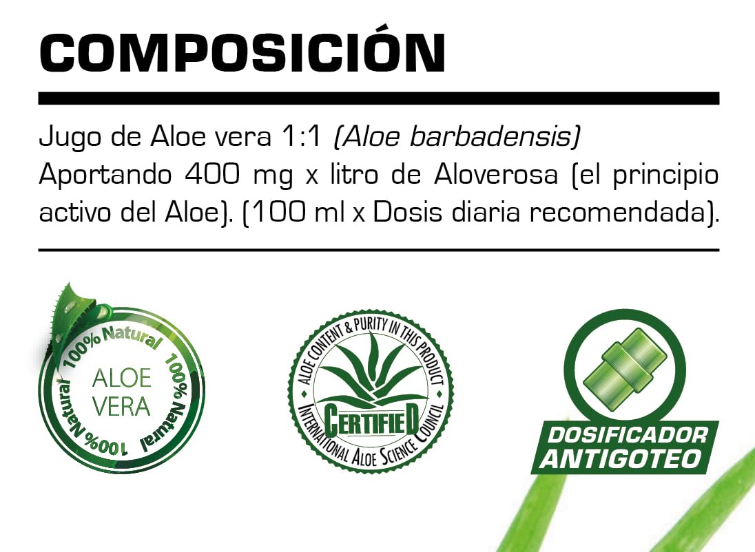 VITOBEST | Plantas Jugo de Aloe Vera | Ayuda a mitigar los pequeños malestares gástricos | Producto libre de aloína y apto para dietas veganas | 1 L