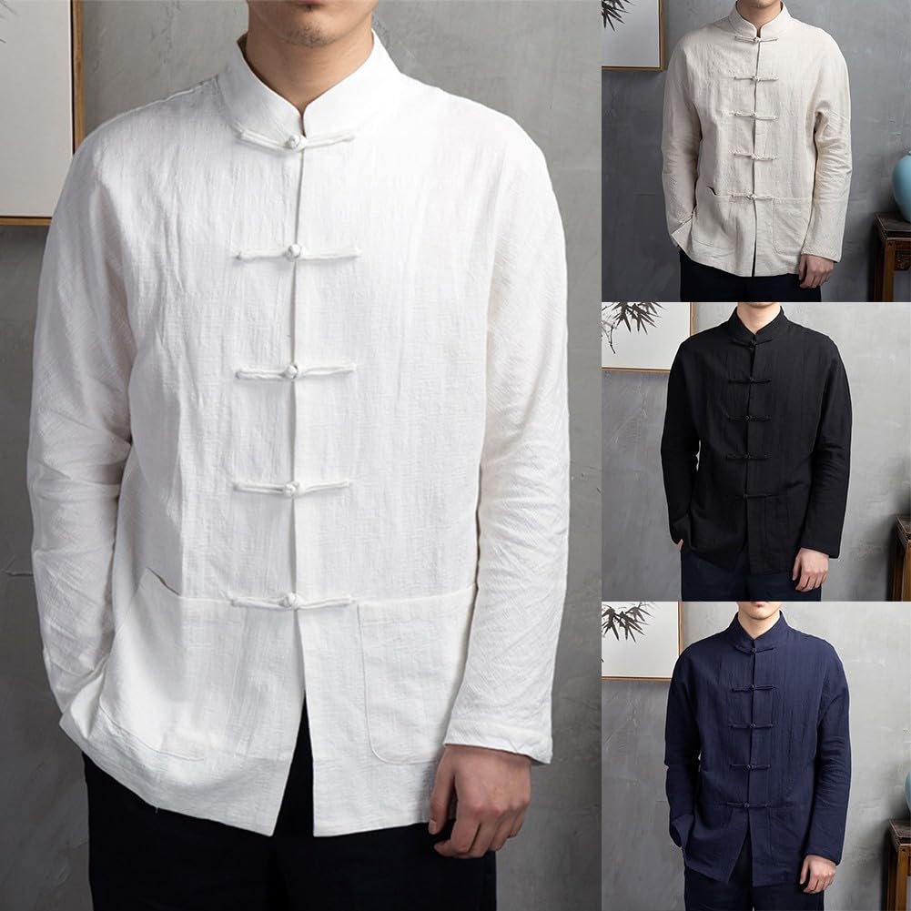 Veste chinoise de Kung Fu Tai Chi pour hommes, costume traditionnel en coton et polyester, manches longues, fermeture à boutons, col montant