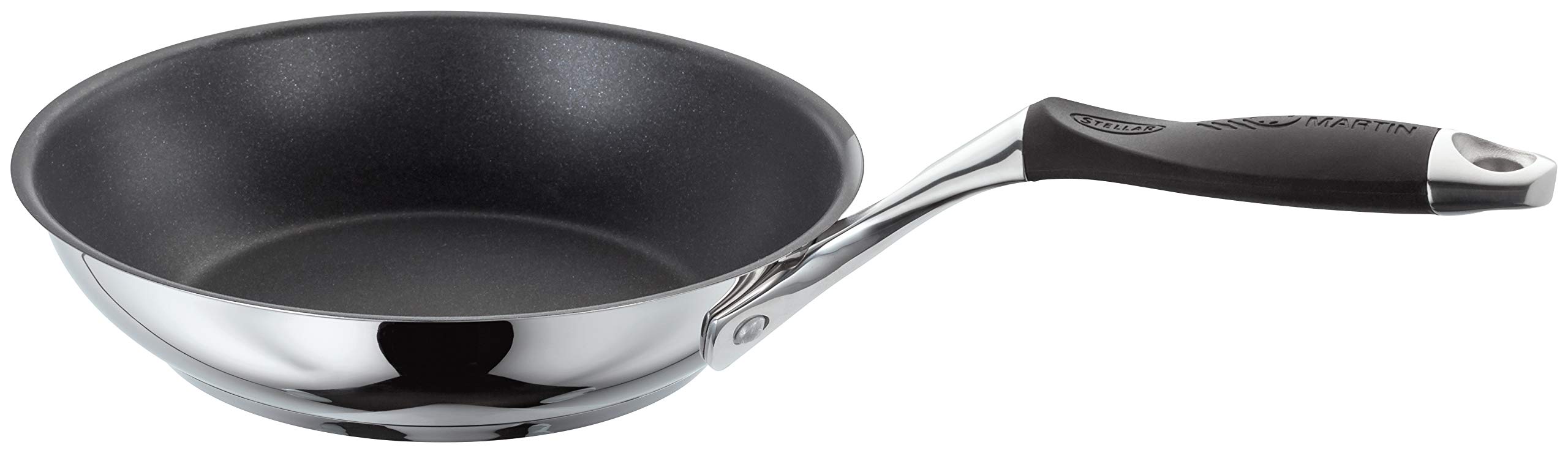 Stellar Steel/Black James Martin Stainless Non-Stick Frying Pan 20Cm, Induction Ready, Oven Safe, Dishwasher Safe - 10 Year Non-Stick Warranty