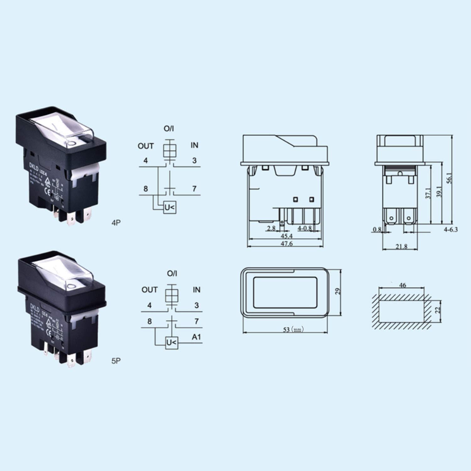 DZ-6 4 Pins Interrupteur électromagnétique avec mise hors tension et protection contre la tension Interrupteurs à bouton-poussoir marche-arrêt pour équipement électrique industriel 250V 16A IP55