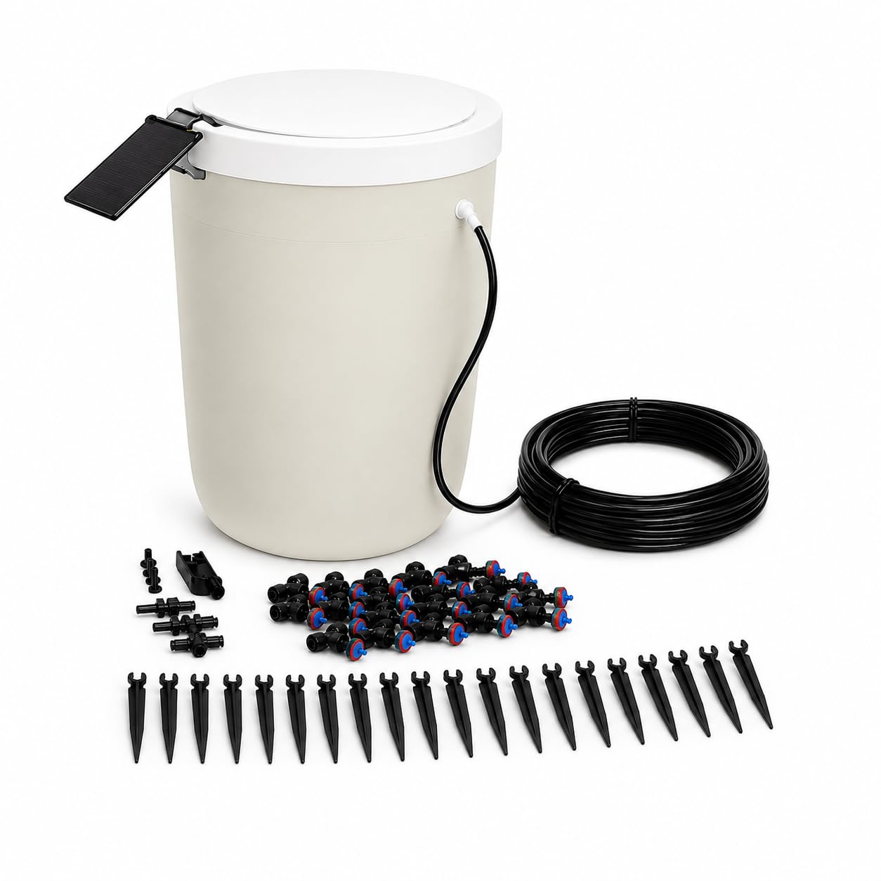 BOUM DRIP Starterpaket mit TANK – Smarte automatische Tröpfchenbewässerung für Balkon, Terrasse & Garten | Solarbetrieben | Wetteradaptive Pflanzenbewässerung | Für bis zu 20 Töpfe & Balkonkästen