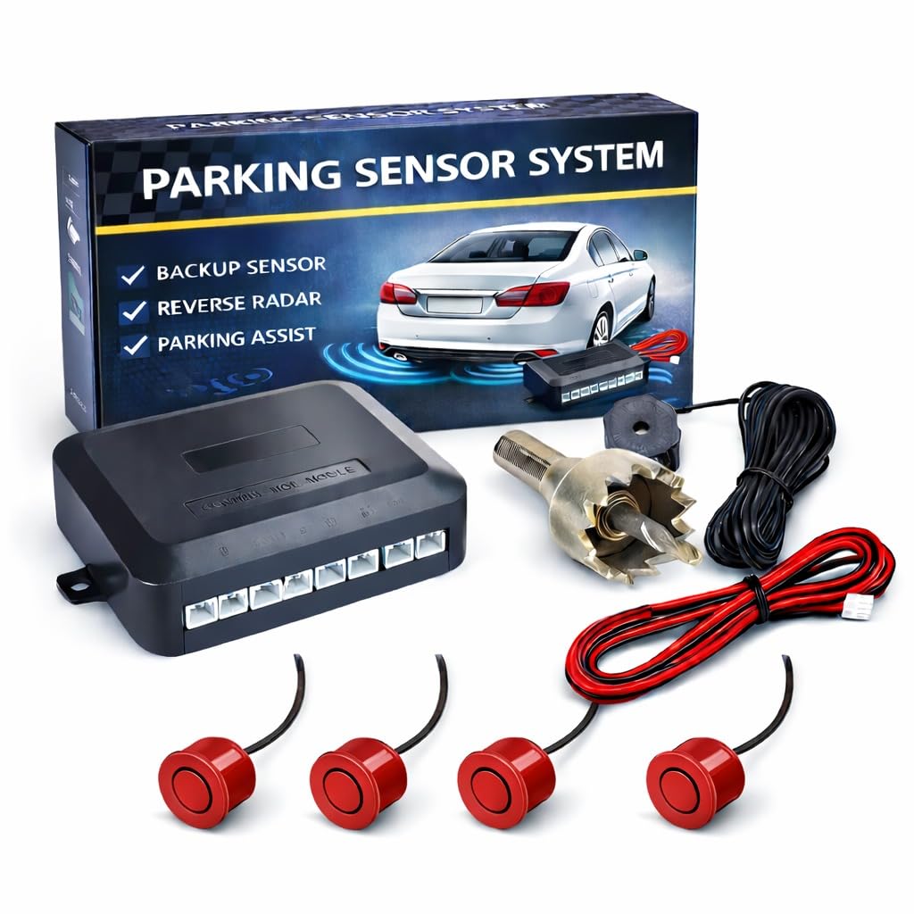 CAR PASSION Universelles Parksensor-Set für Autos, lackierbar, 4 Rücksensoren mit Summer, einfach zu installieren, Handbuch auf Italienisch, geeignet für Autos, Lieferwagen und Wohnmobile (rot)