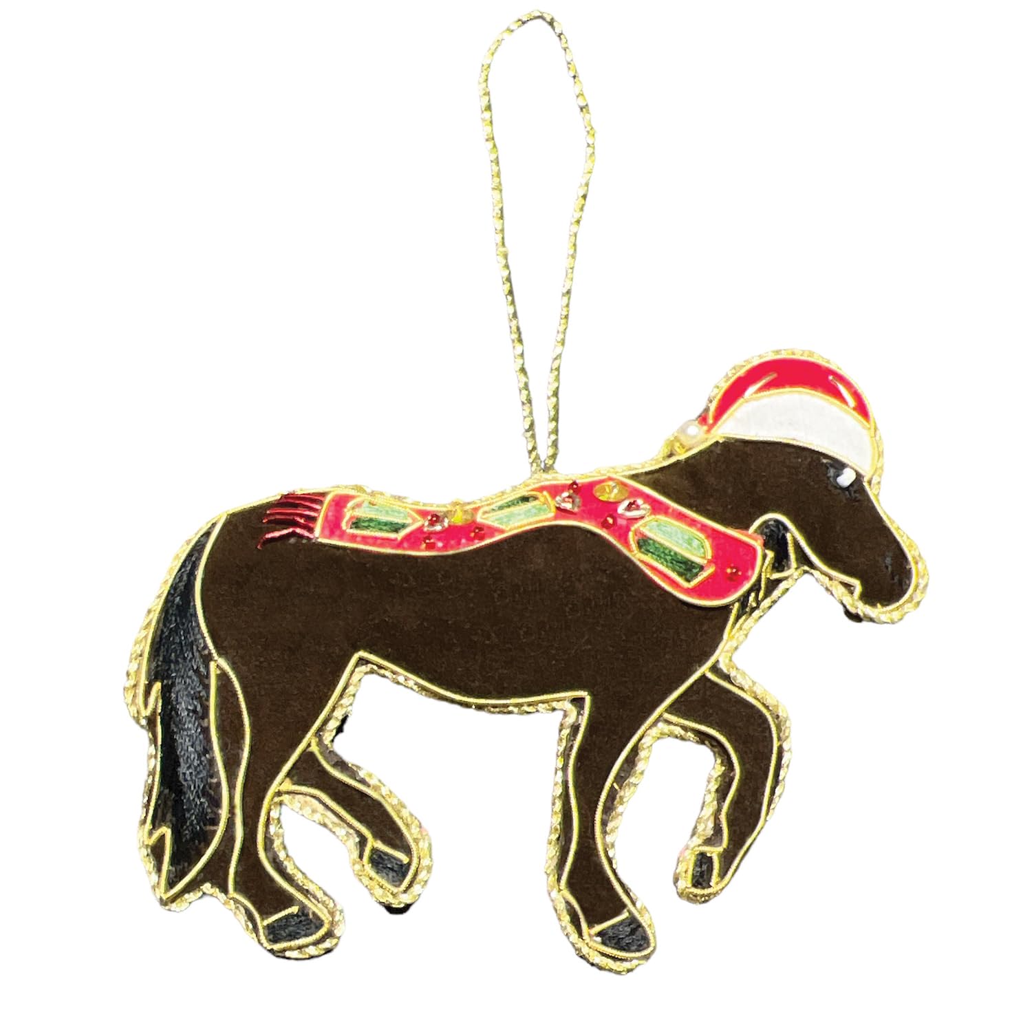 Equetech Brown Luxury Velvet Embroidered Horse Christmas Tree Decoration – Festive Equestrian Ornament For Horse & Pony Lovers