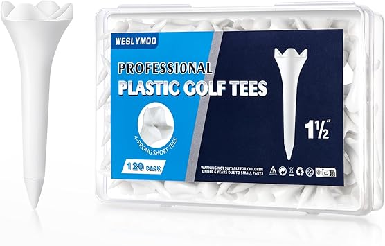 Weslymoo 1 1/2 Inch Plastic Golf Tees, Short Tees 120 Pack with Low-Friction Design for IronPar ThreesHybrids and Driving Range, with High Stability and Low-Friction Performance Golf Tees Plastic