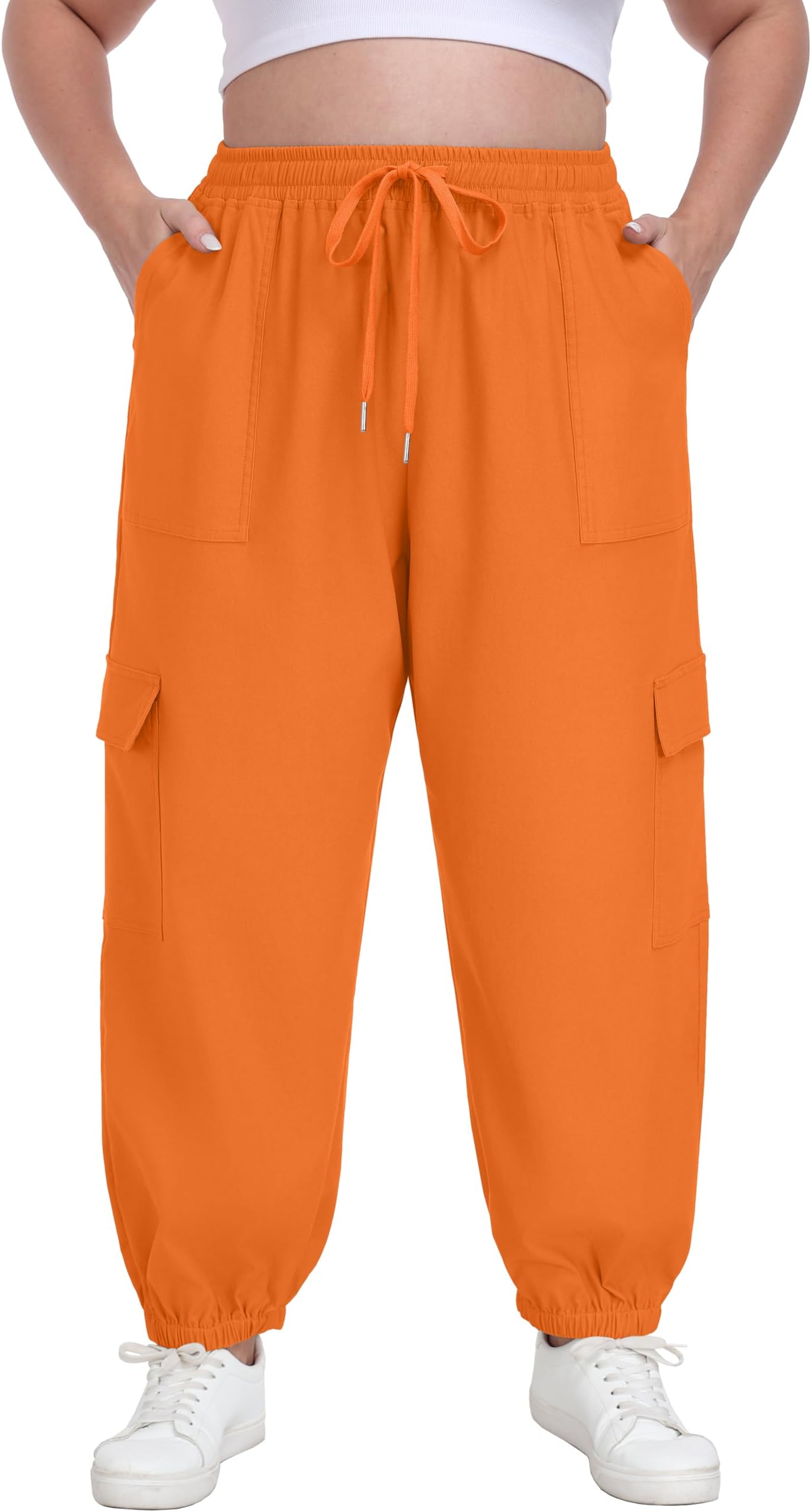 Plus Size Cargo Pants for Women Adjustable Drawstring Joggers Casual Loose Baggy Trousers with Pockets
