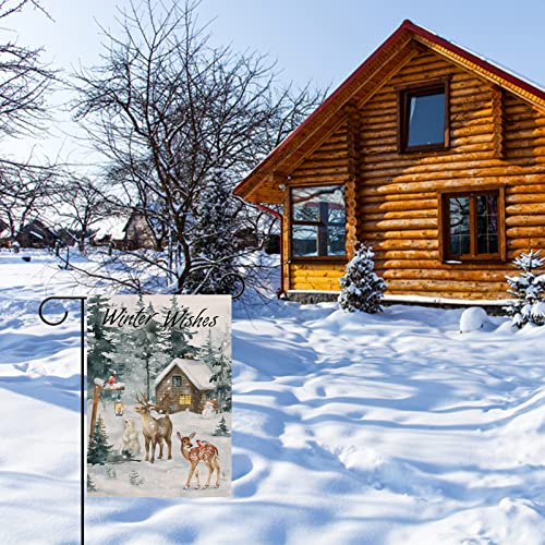 Covido Home Decorative Winter Wishes Polar Bear Reindeer Sika Deer Garden Flag, Animal House Yard Bird Country Farm Outside Decoration, Christmas Snow Farmhouse Outdoor Small Decor Double Sided 12X18 #TOP3