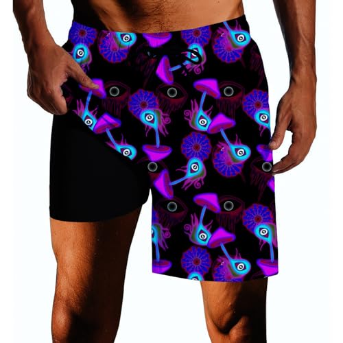 Mens Swim Trunks with Compression Liner Quick Dry 2 in 1swim Shorts Bathing Suits for Beach Rave