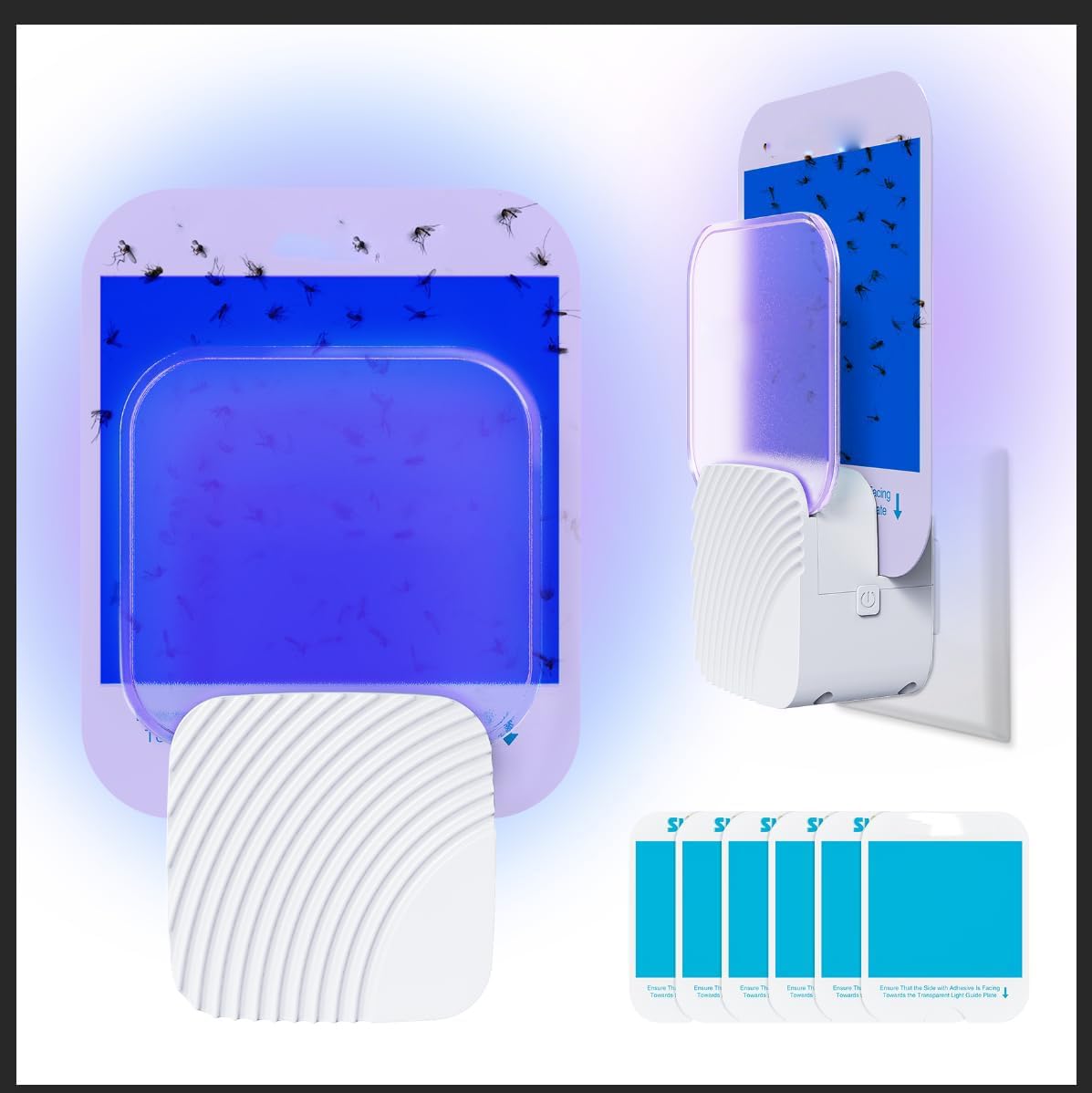 Flying Insect Trap, Plug-in Fruit Fly Trap, for Indoors with 12 Pcs Sticky Pads, UV Night Light Mosquito Trap, Fly Catcher, Gnat Killer Bug Zapper for Home, Office (European Regulations)