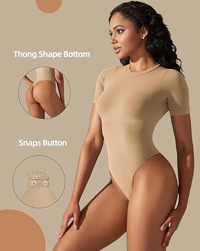 Miniatura 3 de Women's Bodysuit Shapewear, Tummy Control Body Shaper, Round Neck Short Sleeve Soft Thong Jumpsuit