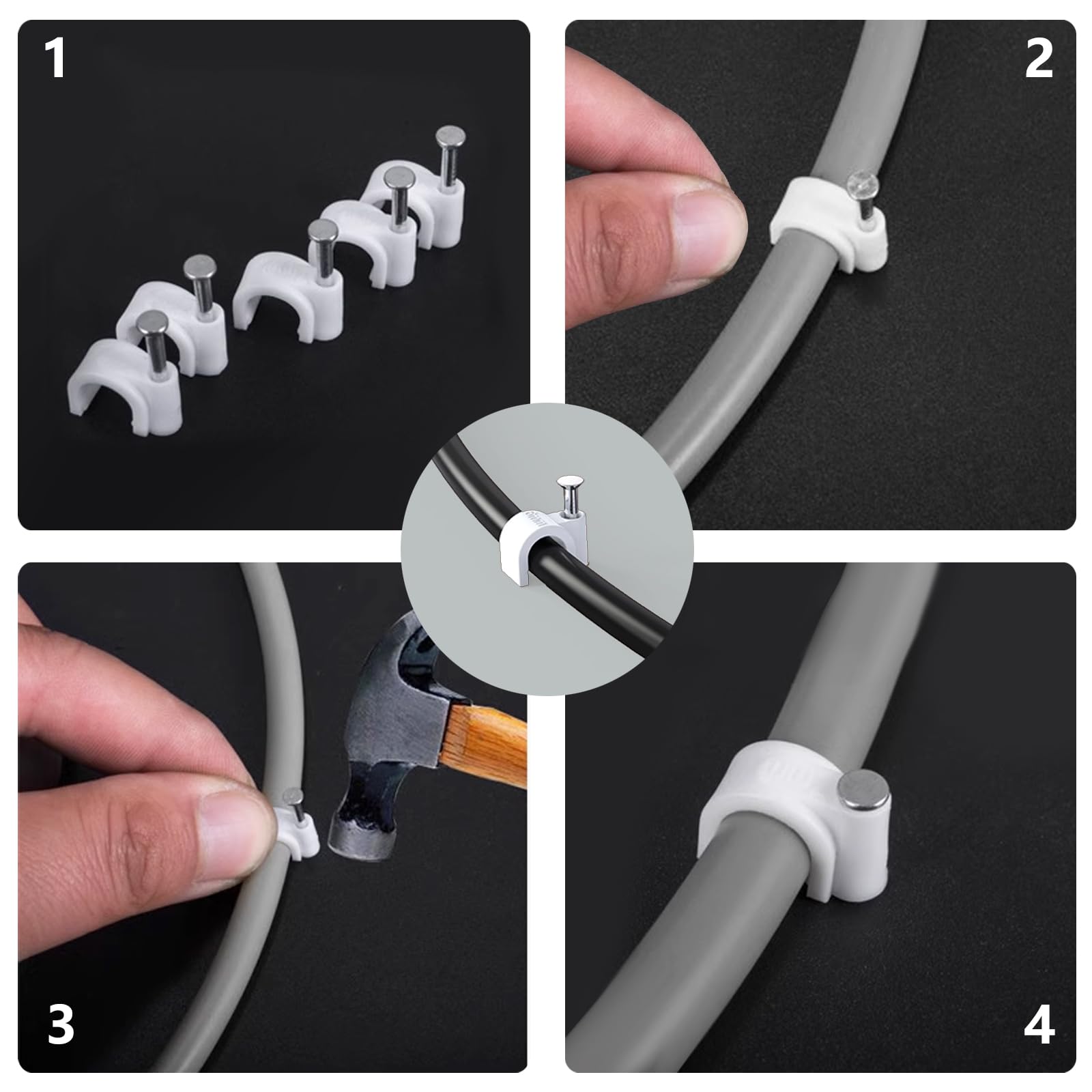 Jadaol Cable Clips with Nails, 400 Pack Cord Wire Clips (5mm 6mm 8mm 10mm), Nail-in Round Cable Tacks for Ethernet Cable, Coaxial, TV, Speaker, Electrical Wire, White — Amazon image 5