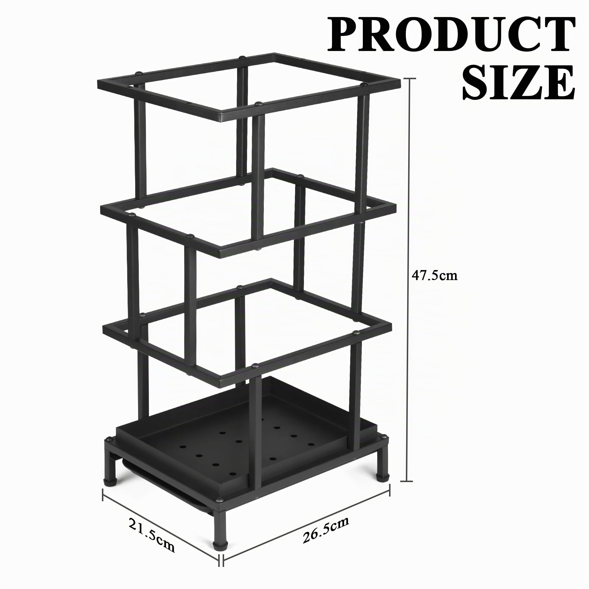 Alyoen Paragüero de metal con bandeja extraíble 26,5 x 21,5 x 47,5 cm negro