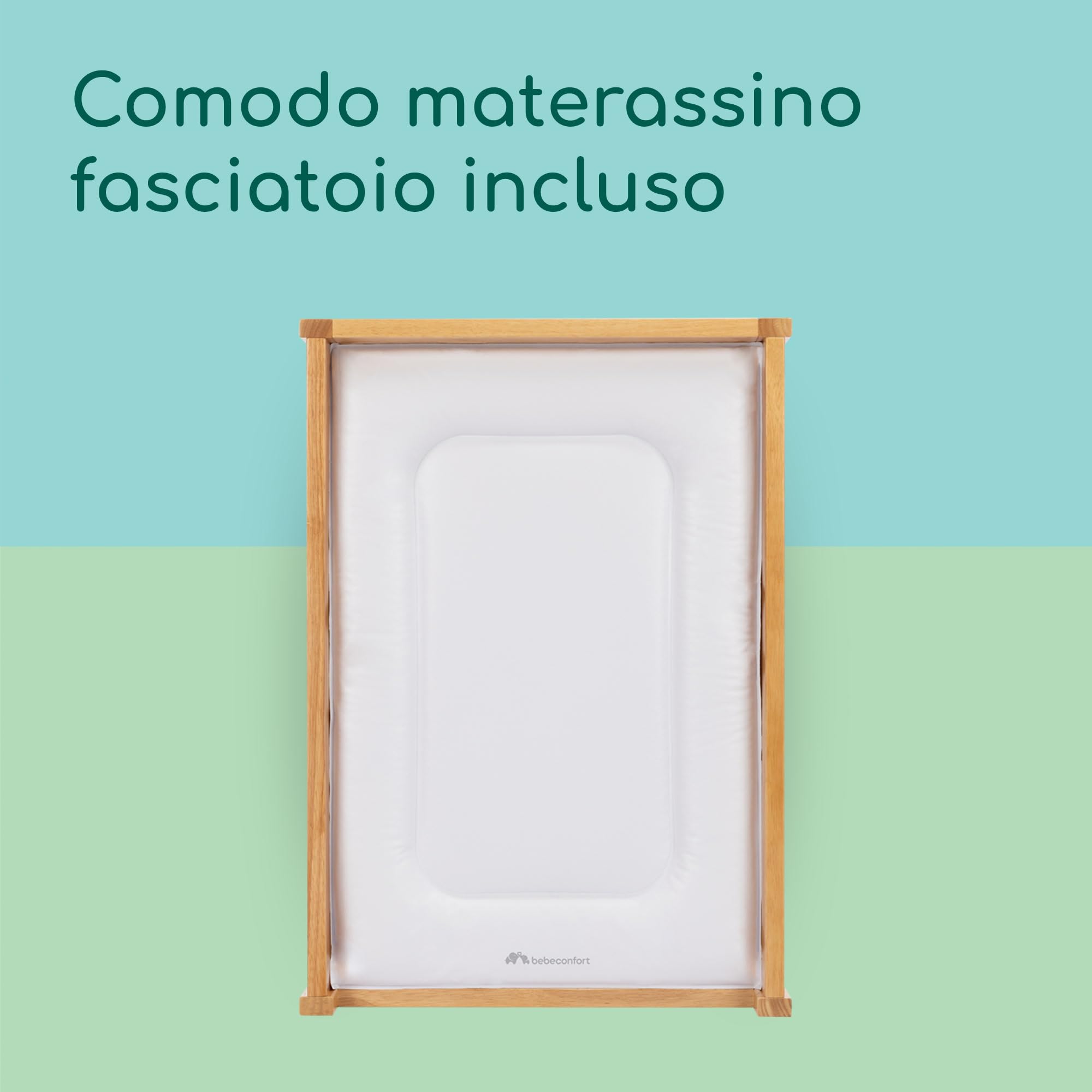 Bebeconfort Daisy, Fasciatoio Neonato, 0-12 mesi (11 kg), Materassino fasciatoio Impermeabile incluso, Facile da pulire, Sicuro, Ripiano Porta Oggetti, Facile da montare, Legno naturale