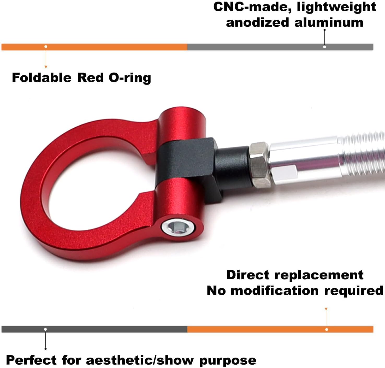 iJDMTOY Sports Red Track Racing Style Tow Hook Ring Compatible with Hyundai 2019-up Veloster, 2010-up Genesis/Genesis Coupe, 2020-up Sonata, 2014-up Kia Soul, 2019-24 Forte, 23-up Telluride, etc