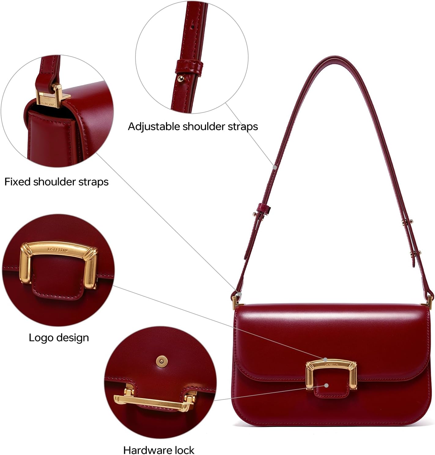 LA FESTIN Small Leather Shoulder Bag for Women - Designer Crossbody Handbag Satchel Purse with Strap for Everyday Use - Image 4