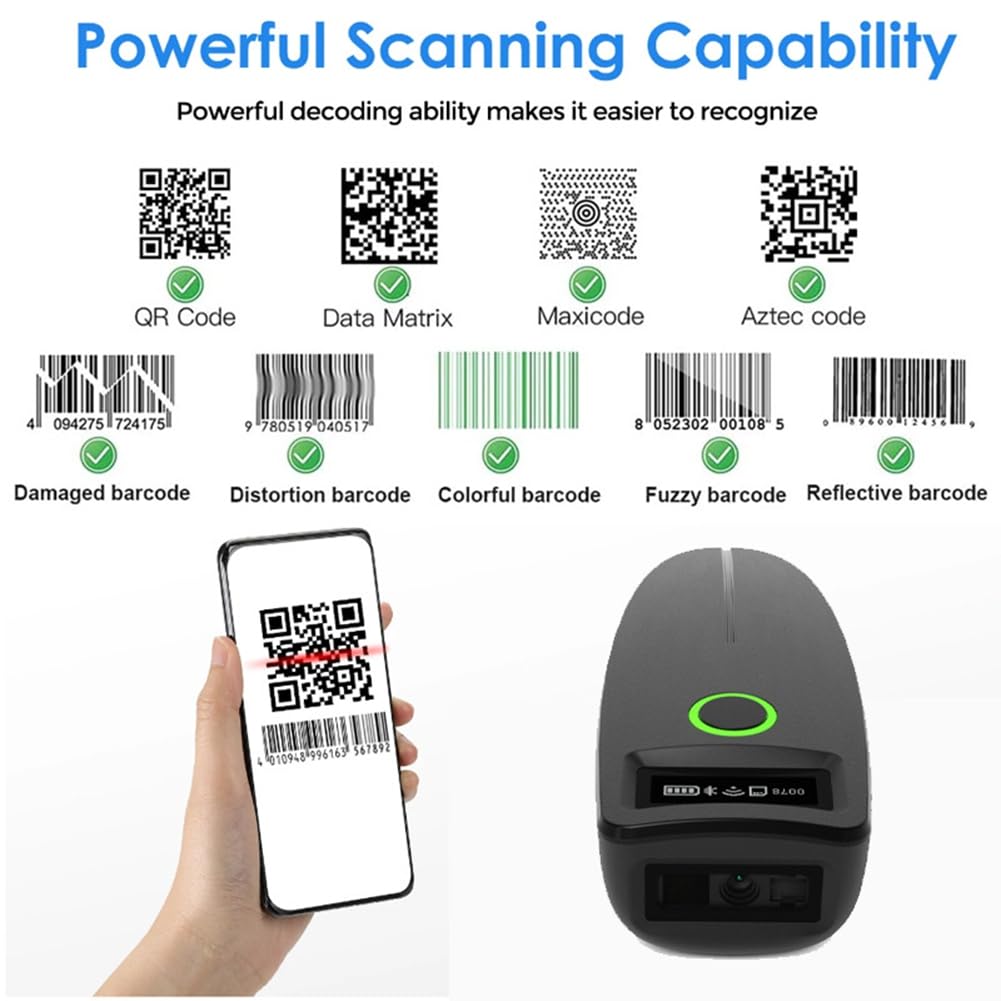Mini lecteur de codes-barres sans fil Bluetooth portable 1D 2D QR Code barres