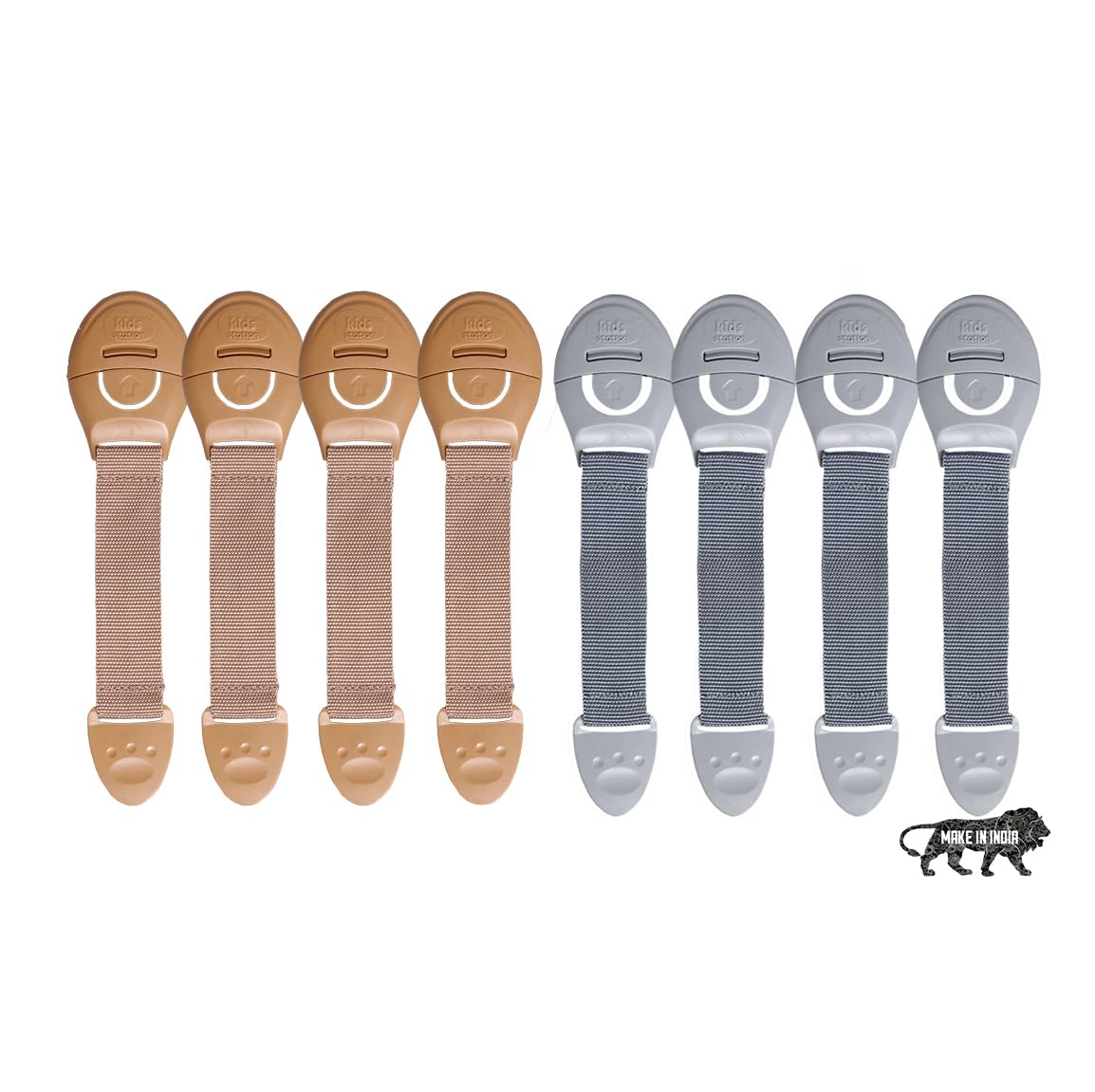 Kids Station Furniture Safety Locks for Kids, Pack of 4 Grey + 4 Beige, Made in India Child Safety, Locks for Drawers, Cabinets, Fridge, Cupboard Lock, Strong and Adhesive Safety Locks-image-45