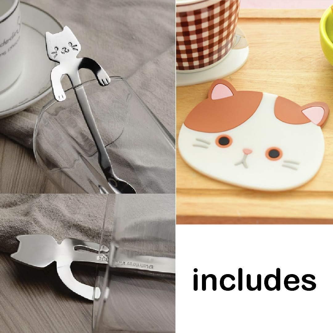 Crеаtіvе Prоduсt THUMB UP Cute Kitty Cat Glass Juice Coffee Cup Milk Tea Coffee Mug Cat Tail Handle Cat Lovers Gifts Set Includes Cute Kitten Coaster and Kitty Stainless Spoon (Calico Cat) Blасk Frіdау - 60% оƒƒ THUMB UP Cute Kitty Cat Glass Juice Coffee Cup Milk Tea Coffee Mug Cat Tail Handle Cat Lovers Gifts Set Includes Cute Kitten Coaster and Kitty Stainless Spoon (Calico Cat)