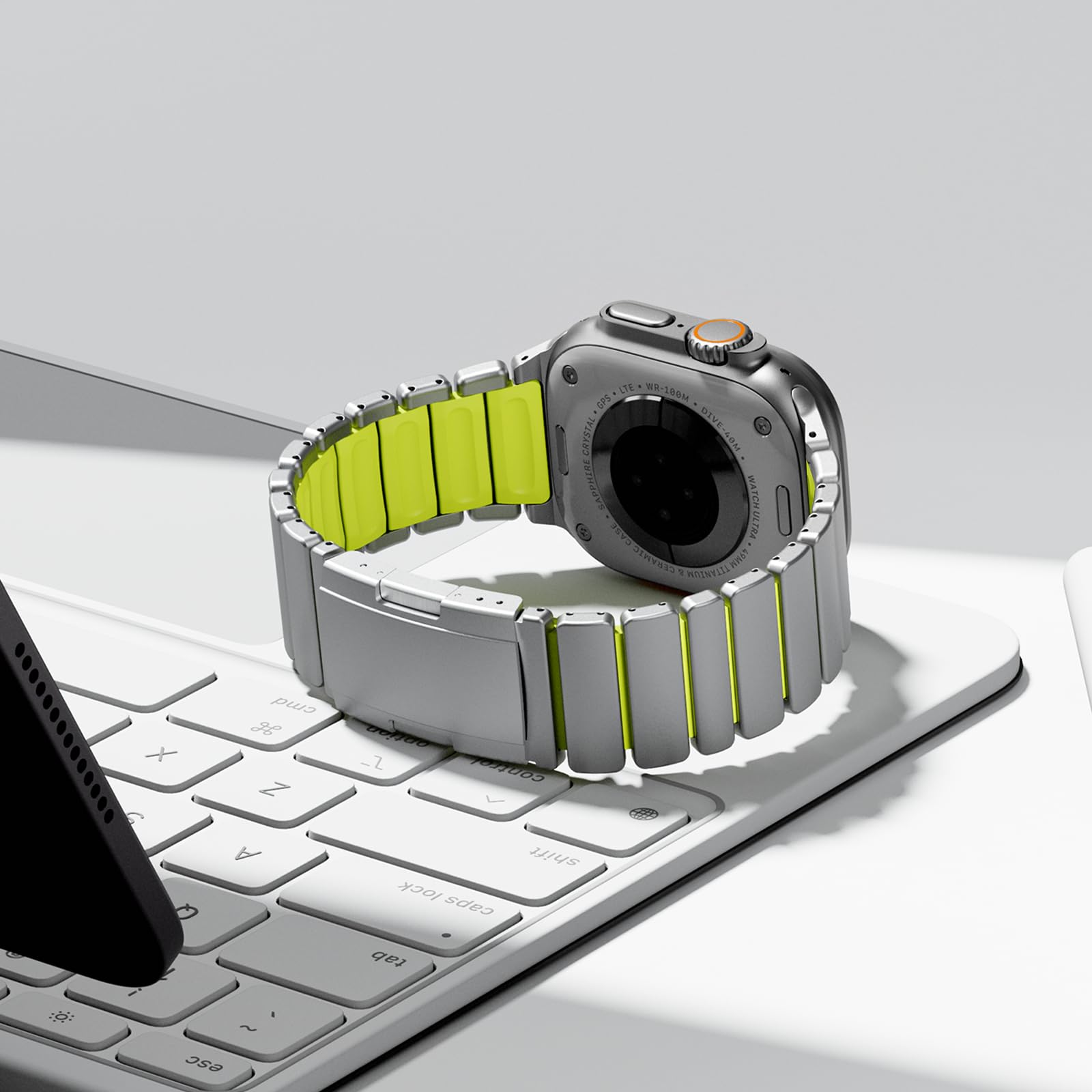 SEURE Cinturino in titanio con Watch Ultra 3/2/1 da 49 mm, 46 mm, 45 mm, 44 mm, titanio metallo e silicone, doppio strato, rivestimento DLC, con fibbia deployante, per serie 10 e 11