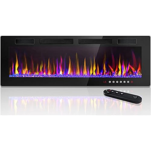 LEMBERI 72 inch Electric Fireplace Recessed and Wall Mounted,750/1500W Fireplace Heater and Linear Fireplace with Touch Screen Control Panel, Timer,Remote Control,Adjustable Flame Color and Speed
