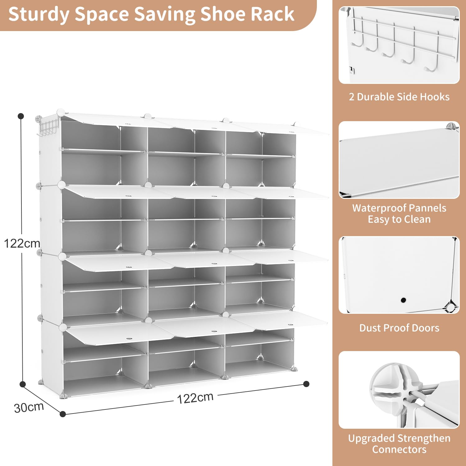 Vicye Scarpiera organizer a 8 ripiani, 48 paia di scarpiere, organizer portatile, scarpiera salvaspazio, per armadio, ingresso, camera da letto, corridoio (bianco, 3 x 8)