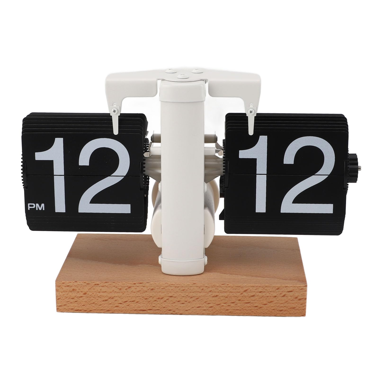 Vintage Retro Cyfrowy Zegar na Biurko z klapką Elegancka Drewniana Podstawa Automatyczny Zegar Mechaniczny do Domowego Biura Salon Sypialnia Gabinet (Czarna strona)