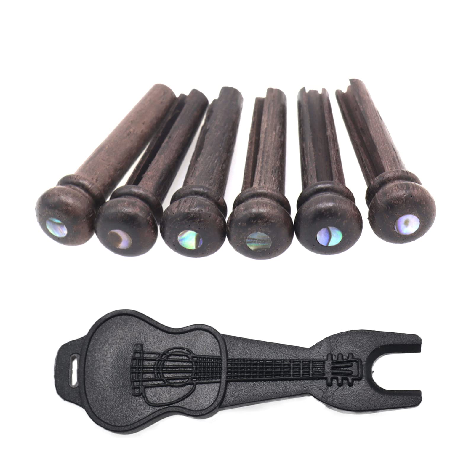6pcs Acoustic Guitar Bridge Pins, Rosewood Abalone Dot Acoustic Guitar String Pins with Guitar Pin Puller, Bridge Pins Replacement Parts for Acoustic Guitar
