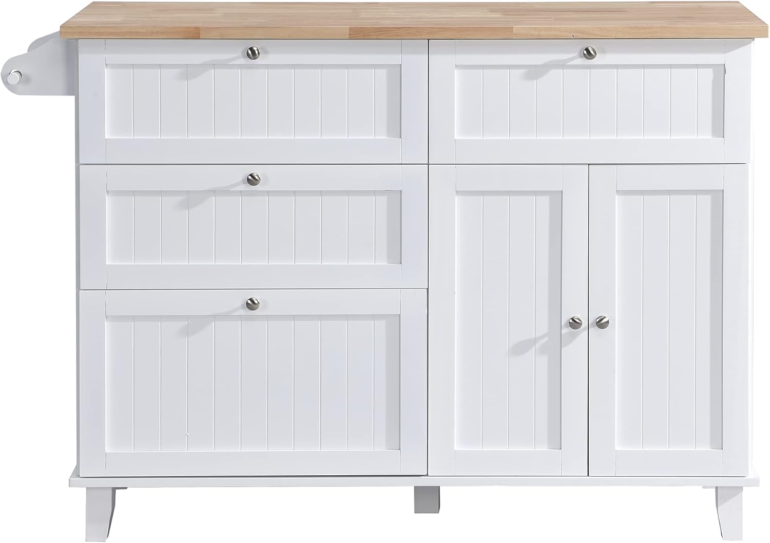 Merax Kitchen Island Set with 2 Stools, Solid Wood Dining Table with Drop Leaf Design, Storage Cabinet, Drawers and Towel Rack, White