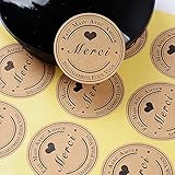 SERWOO (300pcs) 25 Feuilles de Rond Merci Autocollants avec Coeur -Fait Main avec Amour & Spécialement pour Vous Stickers Etiquettes pour Mariage Cadeau ou Enveloppe(Dia : env.3,8cm)