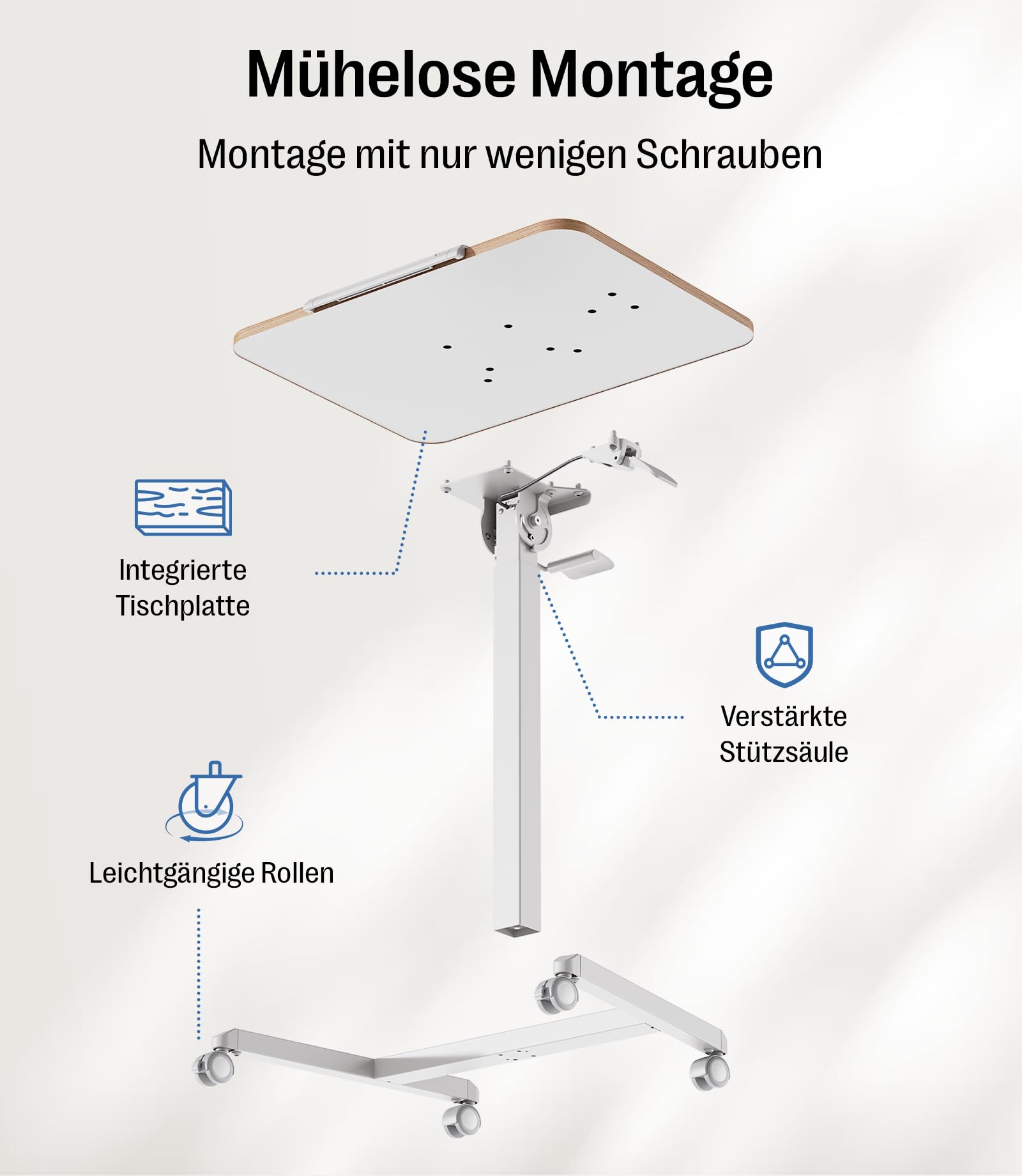 MAIDeSITe Table d’appoint Mobile avec roulettes, réglable en Hauteur 76–110 cm, Plateau inclinable Pliable, Table pour Ordinateur Portable, Bureau Assis-Debout pour télétravail et Maison（Chêne）