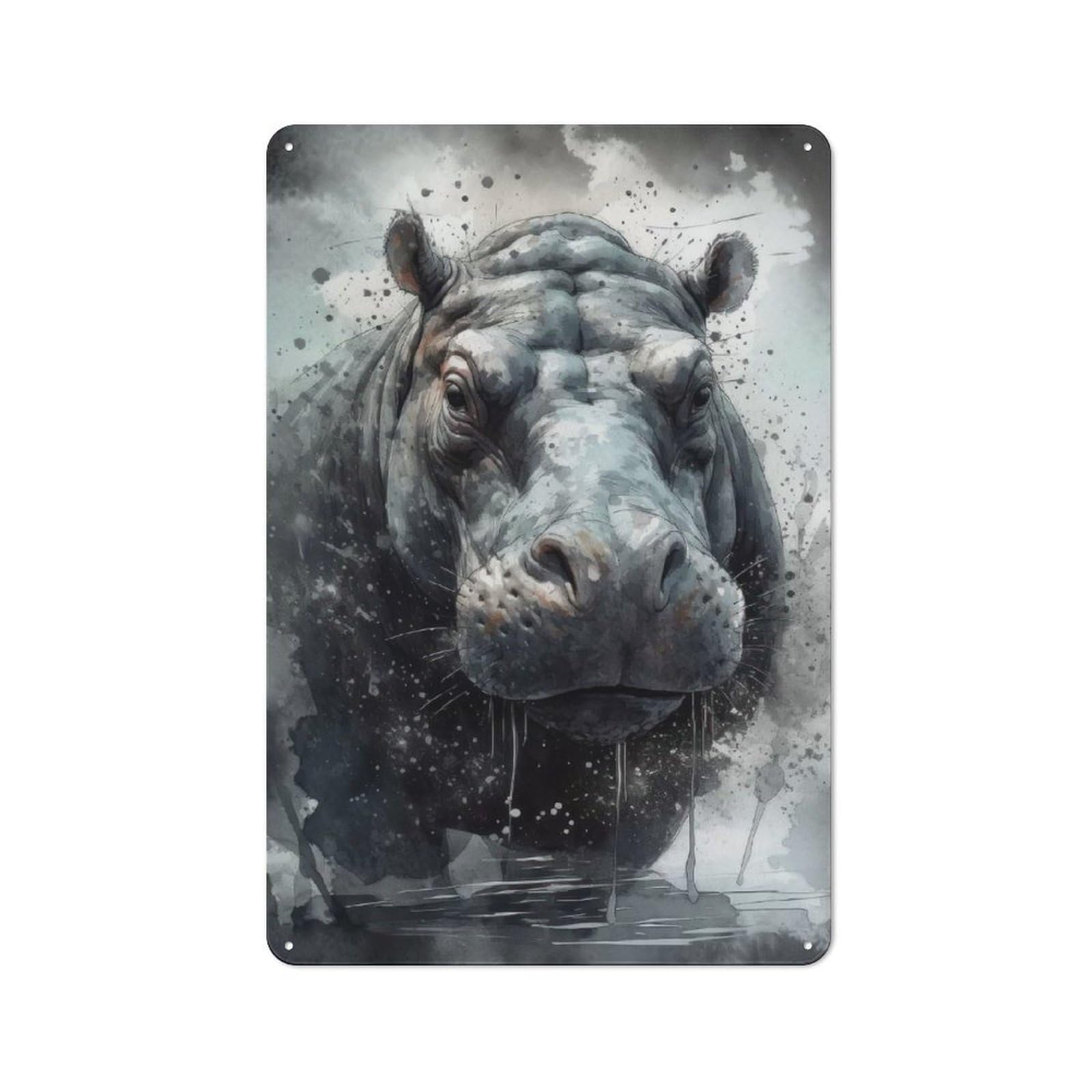 Junmoney Hippo Wild Beauty Rustic Metal Plaque 30X20cm For Lounge Or Reading Corner, For Home Office, Studio And Craft Room Walls