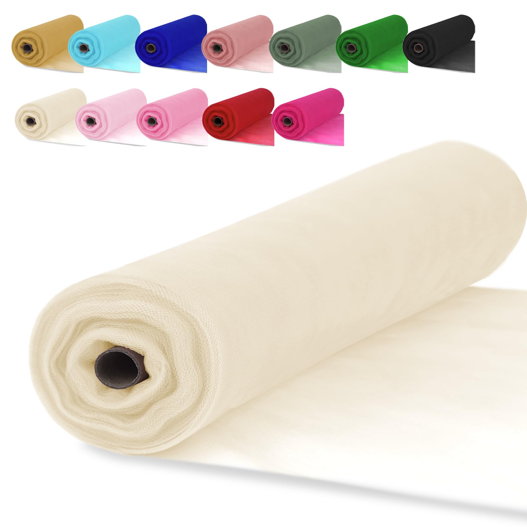 Rollos de tela de tul marfil de 54 pulgadas x 10 yardas, perno grande de malla para bodas, red de jardín, falda tutú, decoración de fiestas y suministros de manualidades