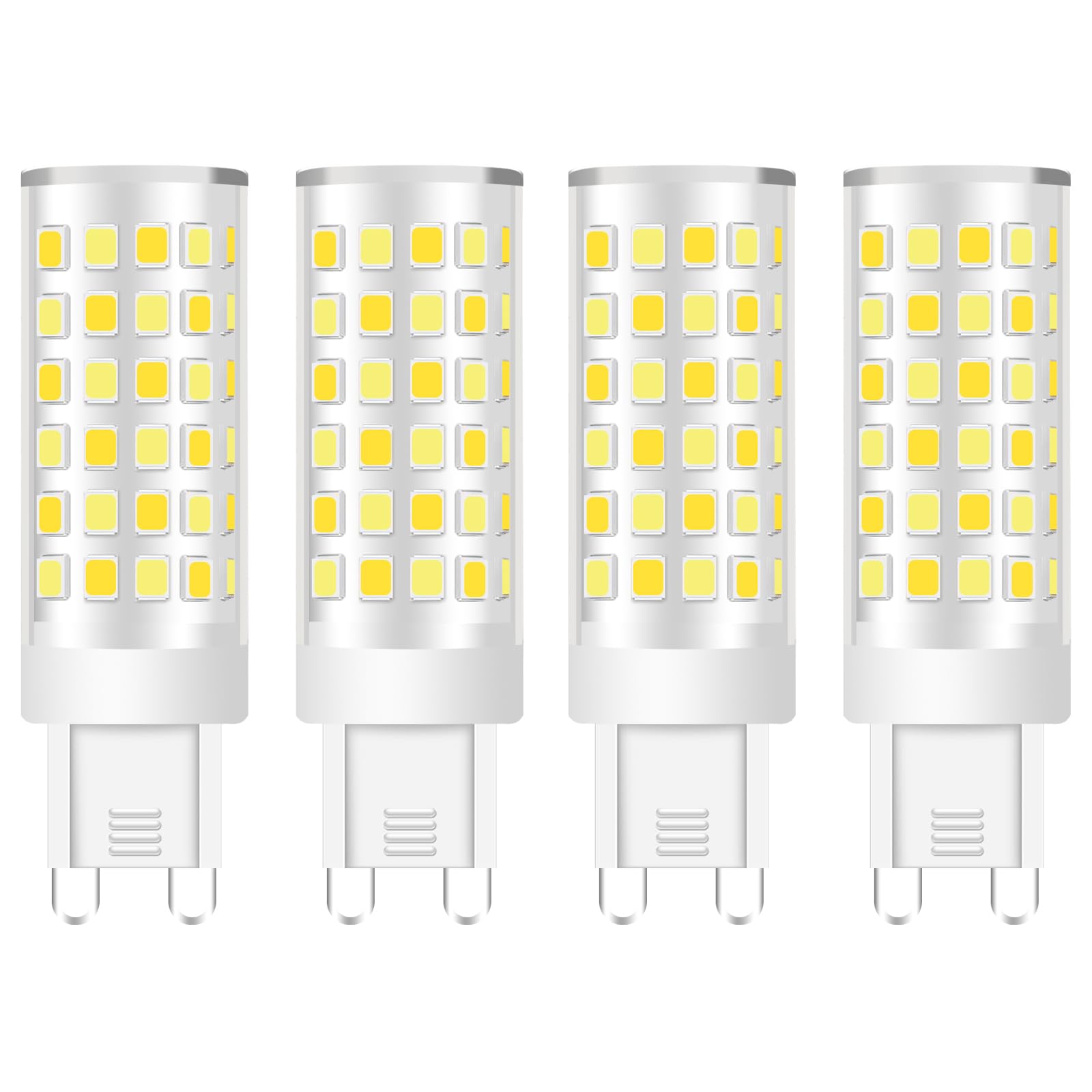 Juanw G9 LED Light Bulb JCD T4 Bi Pin Base No-Dimmable 5W, 50 Watt G9 Halogen Equivalent, AC 200V-240V, No-Flicker, Chandelier Lighting 500LM,85+ CRI (Warm White 3000K, 4 Pack)