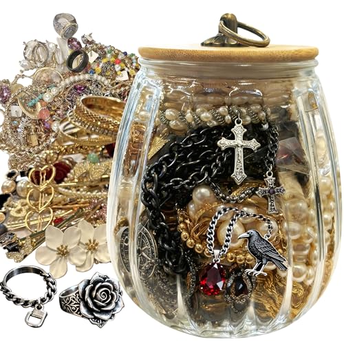Mystery Jewelry Jar - 25.4fl oz, 45+ Surprise Vintage Jewelry Set for Women, Jewelry Mystery Jar Gift Set Including Earrings Necklaces Bracelets/Anklets Rings Kracelet, Unique Birthday Gifts for Her