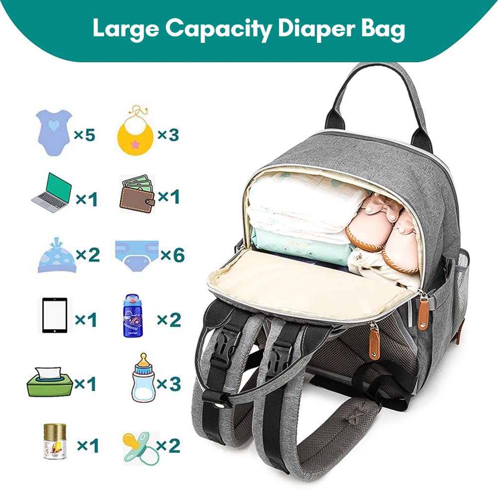 Zaino multifunzionale per pannolini per bambini a grande capacità di grande capacità con cinturino per passeggino per il bambino essenziale materno per viaggi di viaggio 28l