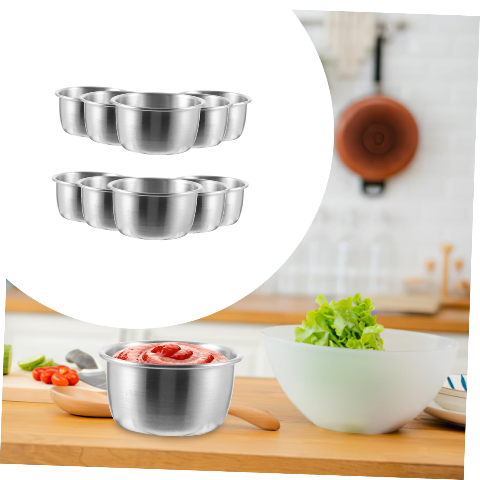 Garneck 10pcs Stainless Steel Dipping Cups Sauce Container for Condiments for Home Restaurant Party Use for Ketchup Bbq Sauce More