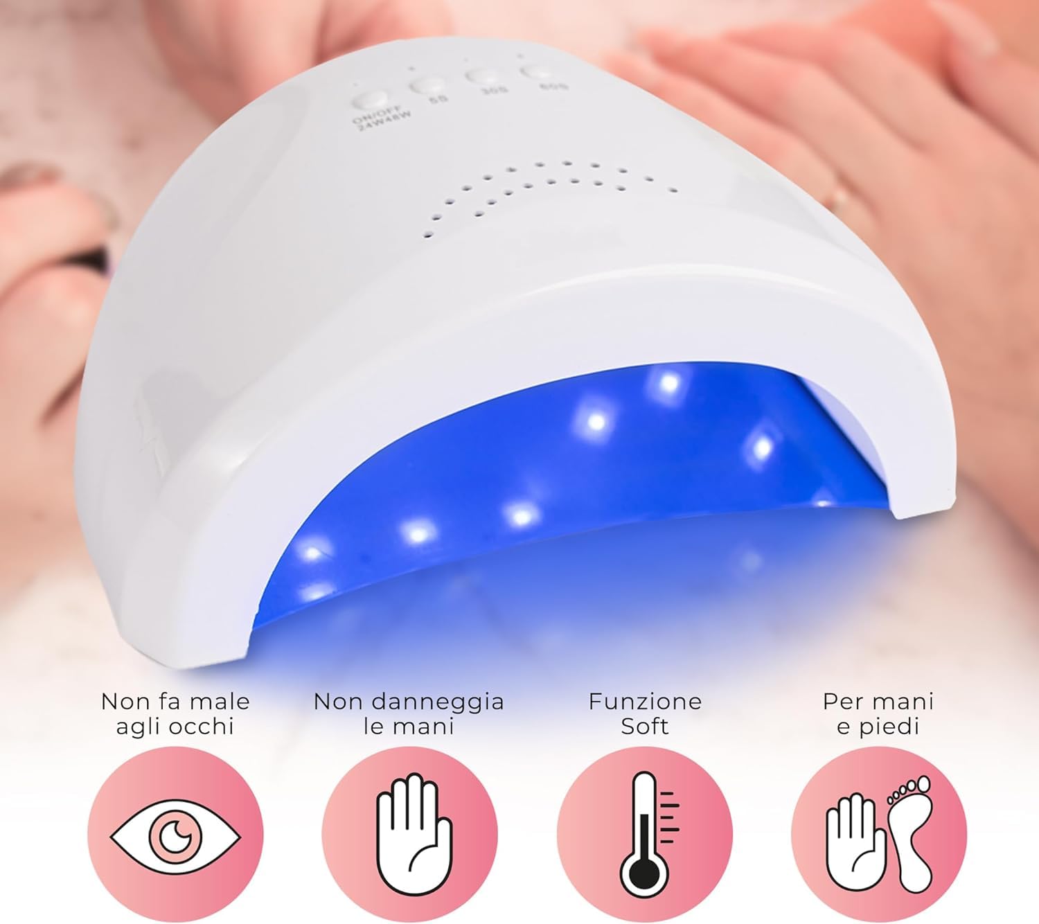 SQUADO® Fornetto Unghie Semipermanente LED per Manicure Pedicure,ASCIUGA SMALTO UV Lampada Unghie Essiccatore Smalto, 48W Sensore di Avvio Automatico con Possibilità di Impostare 3 Timer 5S-30S-60S