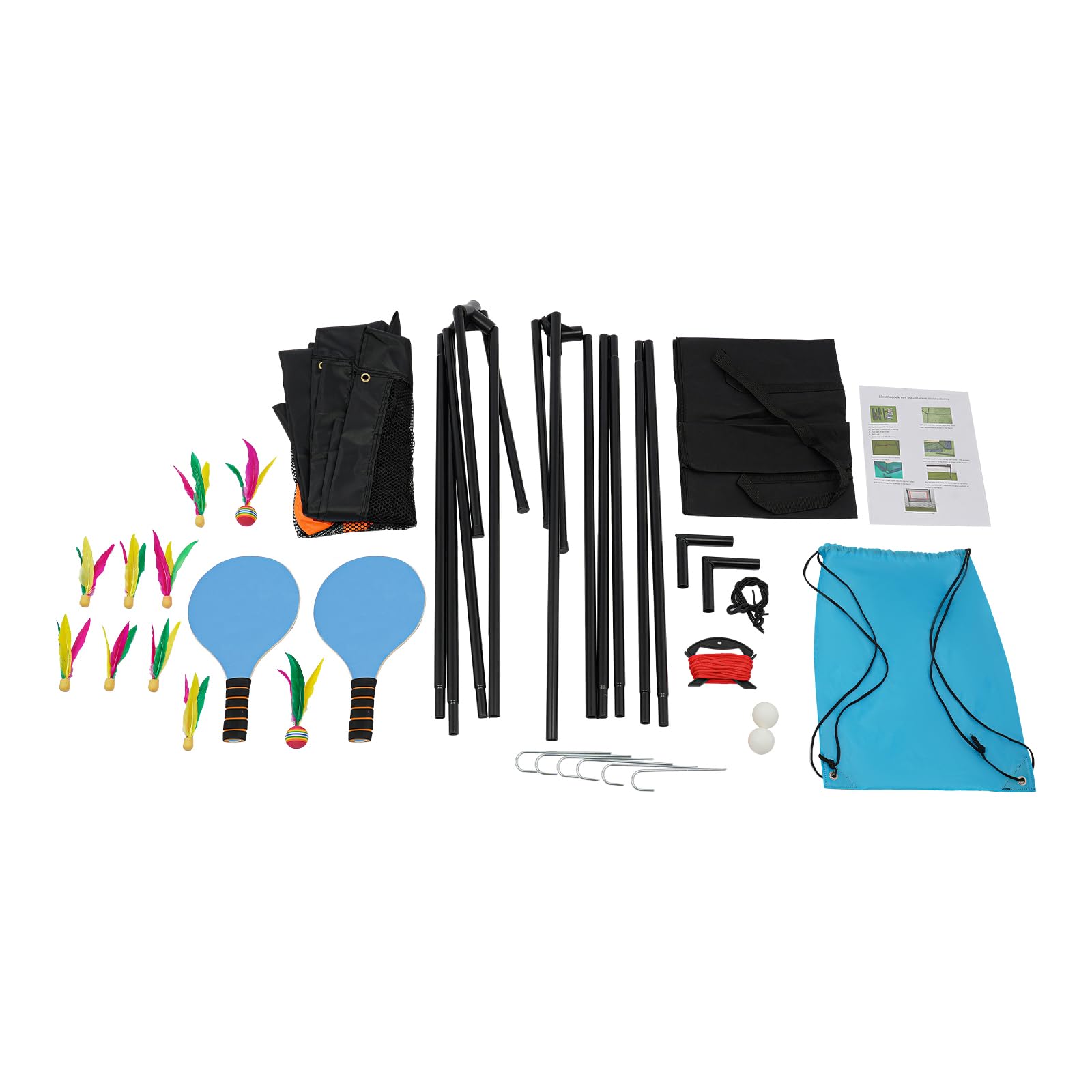 2 In 1 Badminton Netz Outdoor & Pickleball Set Professionell Federball Netz mit 10 Badmintonbälle, 2 Pickleballs, 1 Paar Schläger, Rucksack für Indoor Familienspiele