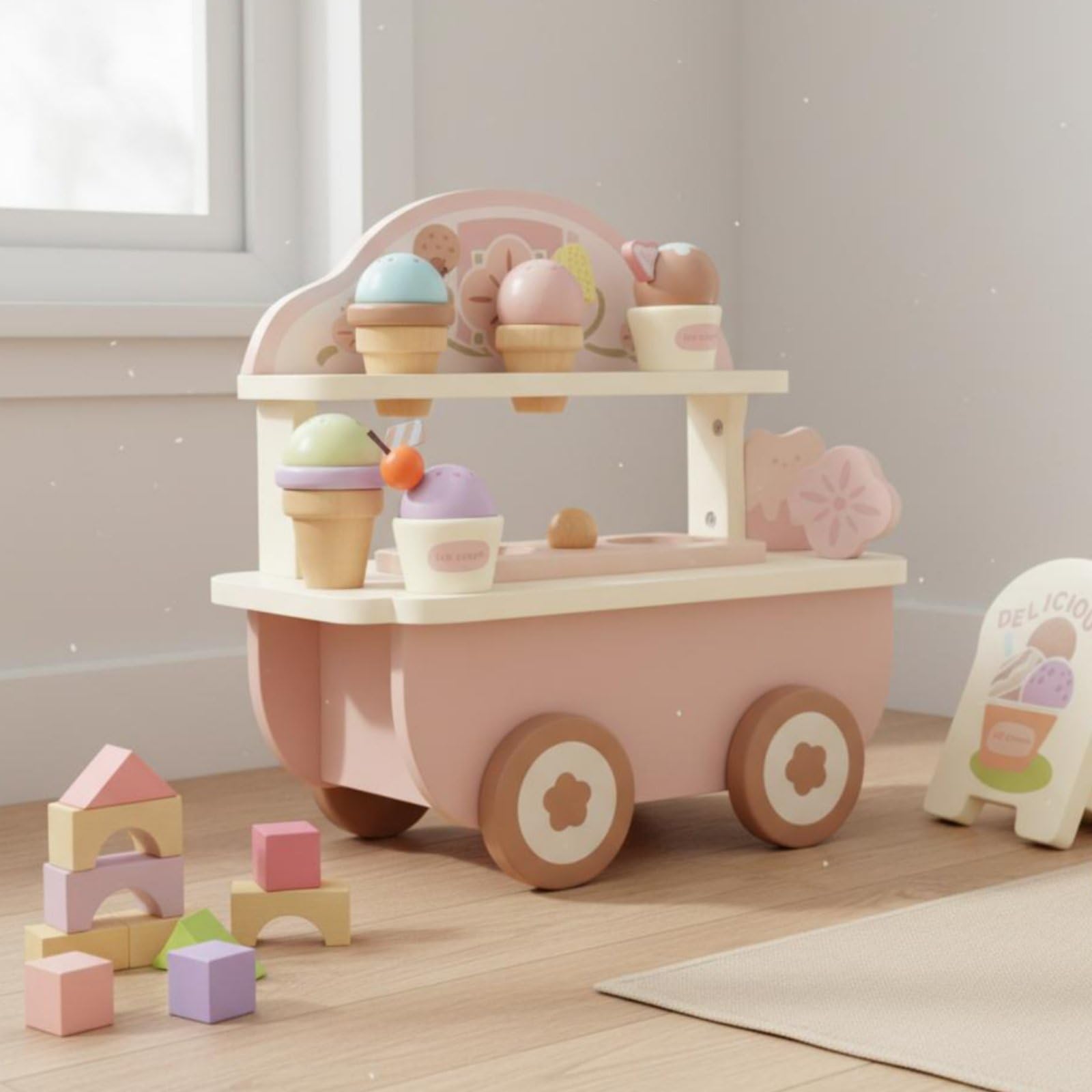 Kinder Spielküche Holz Kinderküche Küche Spielset Herd Backofen Kühlschrank Rollenspiel mit Realistischen Details Und Griffen für Vorschule Zuhause Geschenk