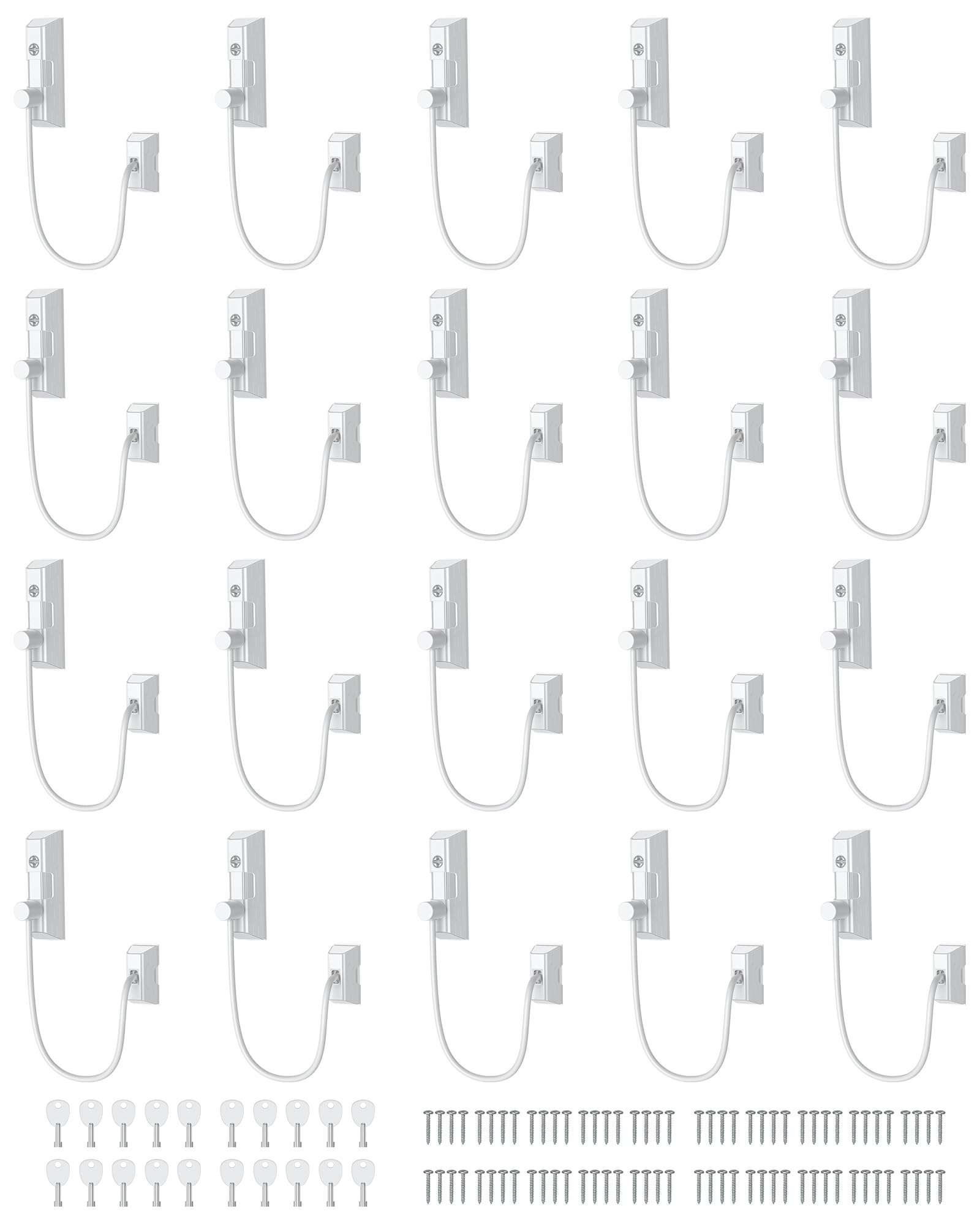eSynic Lot de 20 entrebâilleurs de fenêtre en PVC pour empêcher les voleurs d'ouverture de fenêtre - Fil de 190 mm de long - Sécurité enfant pour la maison/l'école/les applications commerciales