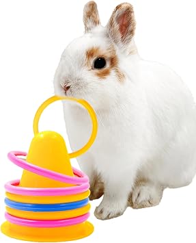 Rabbit Training Ring Toy, Rabbit Interactive Toy, Bunny Educational Toys with 5 Rings, Stacking Color Rings Random Color Yellow