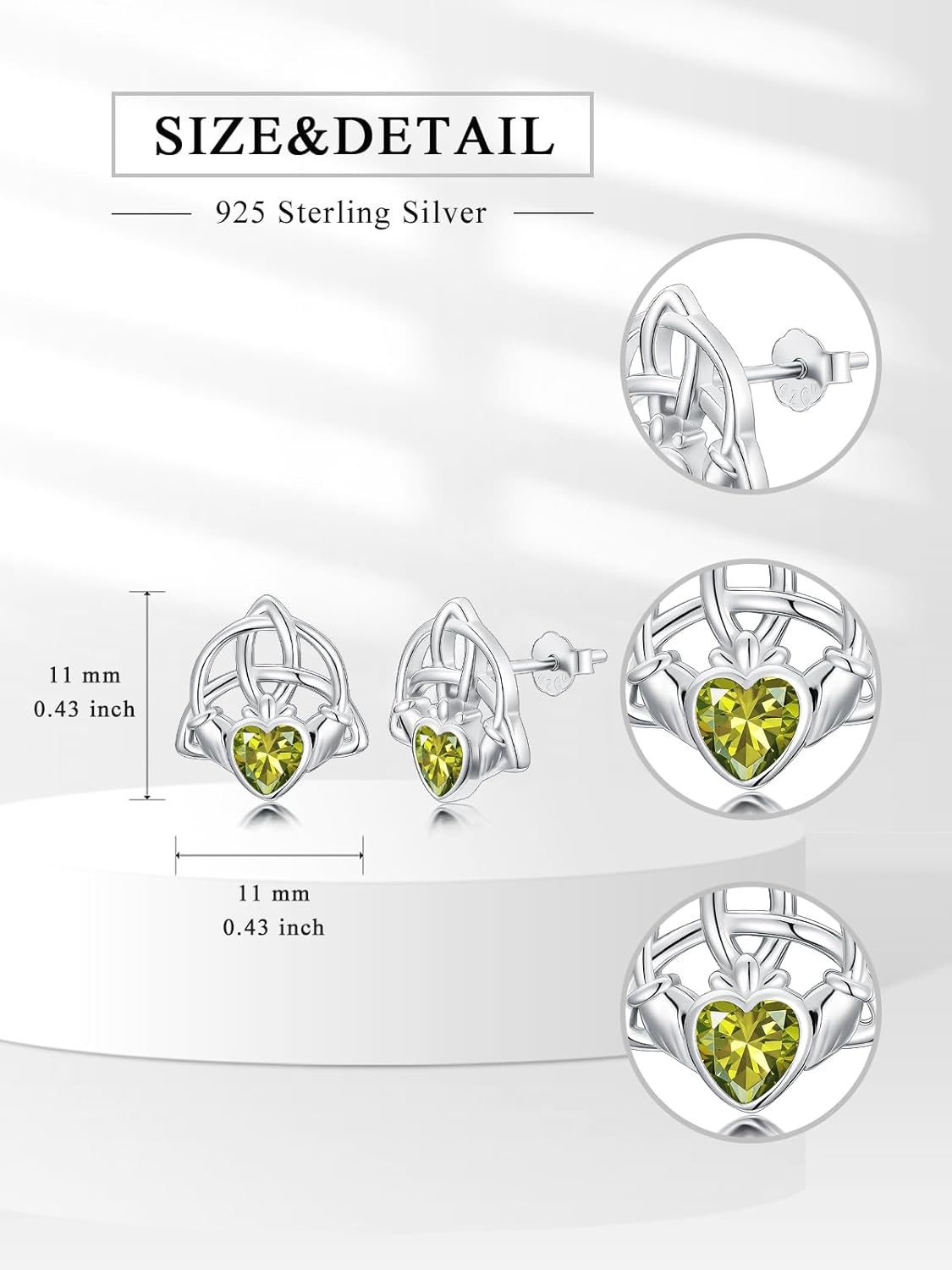 Seiyang Claddagh Birthstone Stud Earrings 925 Sterling Silver Celtic Knot Earrings Celtic Knot Jewelry Birthstone Gifts for Daughter Women