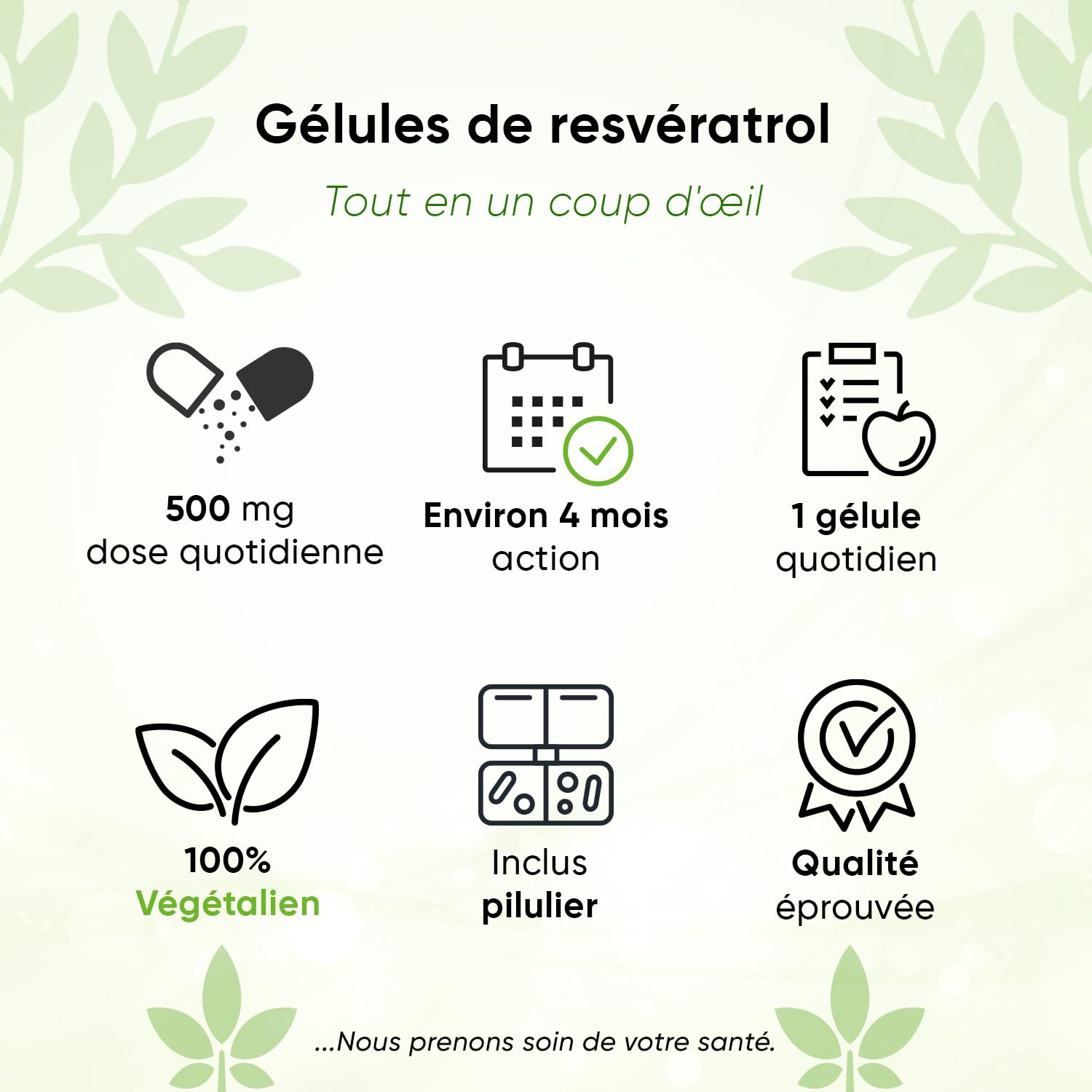 Resveratrol 120 gélules 500 mg, 4 mois d'approvisionnement, pilulier inclus, testé en laboratoire, végétalien, 98% de trans-resvératrol d'extrait de racine de renouée japonaise