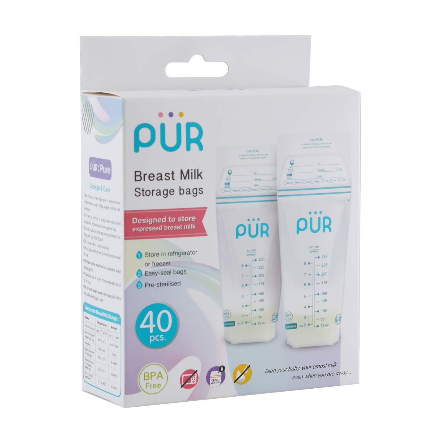 PUR Plastic Breast Milk Zipper Storage Bags- 50 Bags, Clear 1