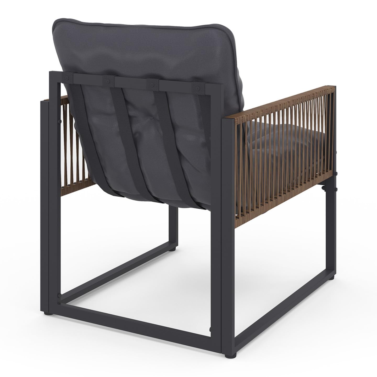 IDMarket - Salon de Jardin Bas Rio 6 Places Structure métal Gris Anthracite, Cordage Effet rotin avec Coussins Gris
