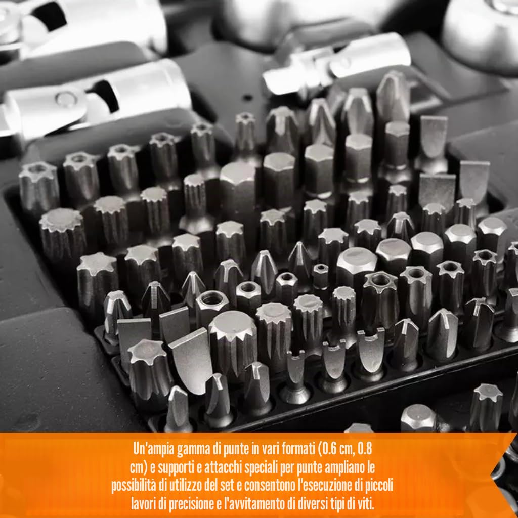 NEO TOOLS Set di Chiavi 216 Elementi 1/2", 3/8", 1/4" In Una Custodia Resistente | Chiavi A Bussola, Cacciaviti, Chiavi A Brugola, Cricchetti | Set Completo Per Officina, Garage, Fai Da Te | Robusta valigetta, chiave a bussola, cacciavite, chiave a brugol