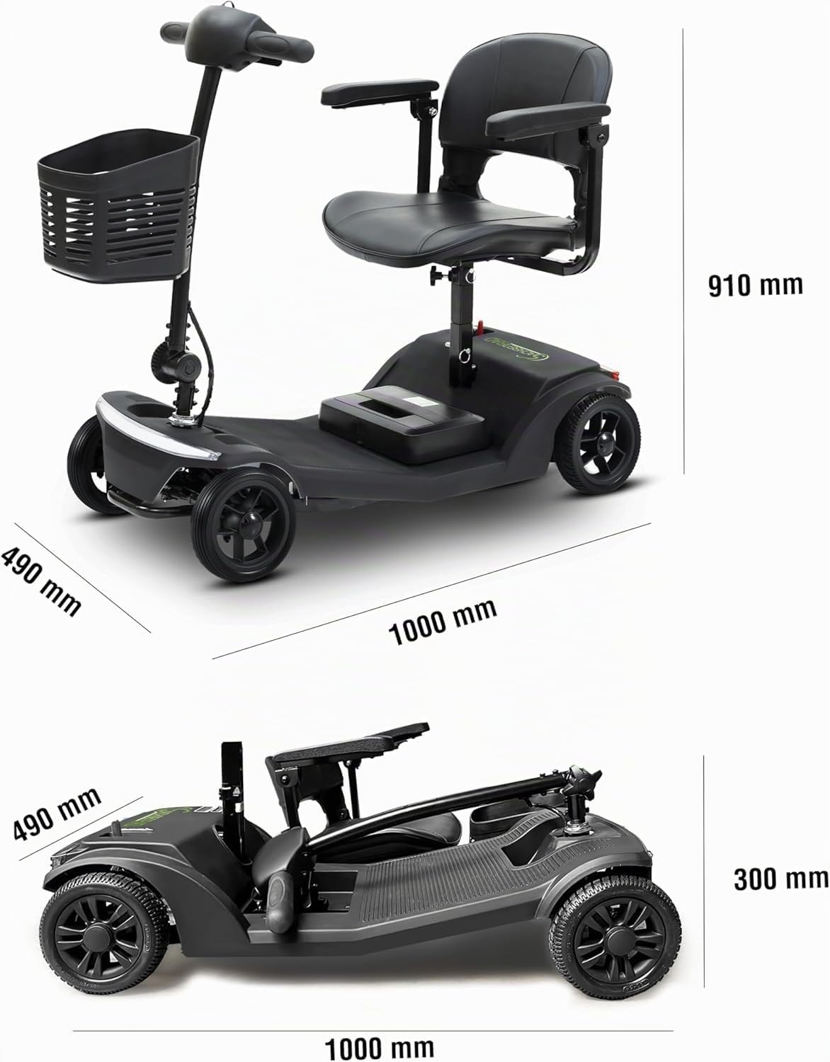 Scooter Électrique PMR Pliable pour Seniors - Structure Renforcée Charge Max 136kg - Pneus Tout-Terrain et Éclairage LED - avec Panier Amovible - Scooter de Mobilité Stable et Robuste
