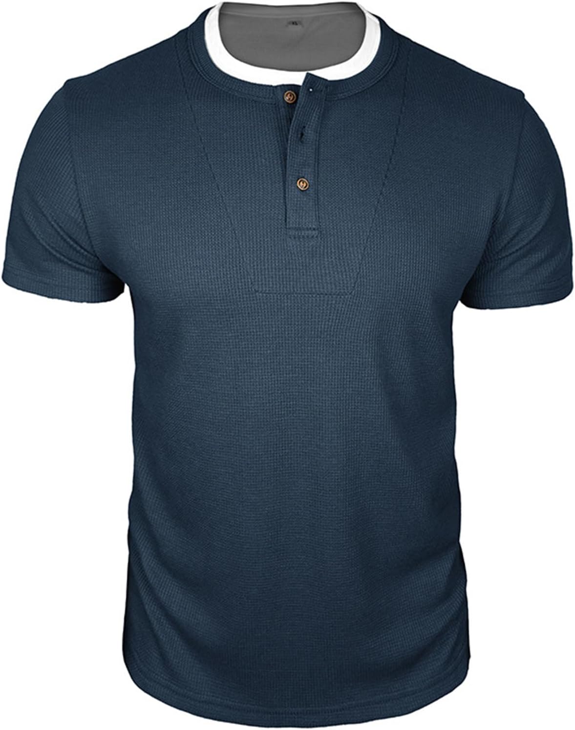 Mens T-Shirts Casual Henley Short Sleeve Fake Two Piece Waffle Button Shirt Summer Business Clothes Youth Top
