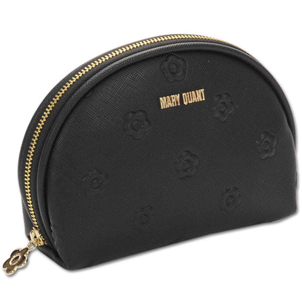 MARY QUANT 심플 엠보싱 데이지 라운드 파우치 장신구 케이스 데이지 플라워 플라워 베이지 블랙 엠보싱 로고 컴팩트 플럼프  메이크업 메이크업 코스메틱 (블랙) 블랙-Freehip.co.kr