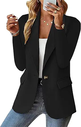 Women's Blazer Casual Bussiness Blazers Long Sleeve Button Down Blazer Jacket Solid Lapel Suite Jacket with Pockets
