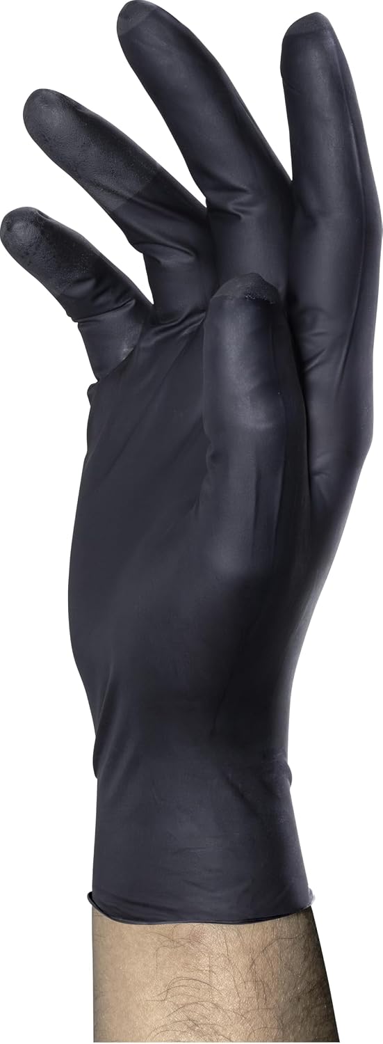 SAS Raven Patriot Powder-Free Nitrile Disposable Gloves | 7 Mil - Lrg | Black, 10 Boxes of 100| Latex Free, Compression Fit, Textured Grip | Paint, Automotive, Industrial, Janitorial, Food Service